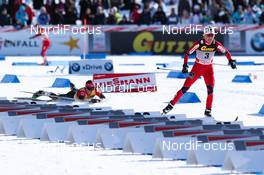 03.03.2012, Lahti, Finland (FIN): (r-l) Therese Johaug (NOR), Fischer, Swix, Salomon and Justyna Kowalczyk (POL), Fischer, Swix, Rottefella  - FIS world cup cross-country, skiathlon women, Lahti (FIN). www.nordicfocus.com. Â© Laiho/NordicFocus. Every downloaded picture is fee-liable.