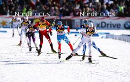 03.03.2012, Lahti, Finland (FIN): Charlotte Kalla (SWE), Fischer, Swix, Salomon, Craft leading the group  - FIS world cup cross-country, skiathlon women, Lahti (FIN). www.nordicfocus.com. Â© Laiho/NordicFocus. Every downloaded picture is fee-liable.