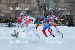 14.03.2012, Stockholm, Sweden (SWE): l-r: Teodor Peterson (SWE), Rossignol, Alpina, One Way, Craft, Alexei Petukhov (RUS), Fischer, Fischer, Rottefella, Swix, Adidas, Alex Harvey (CAN), Fischer, Salomon, Swix, One Way  - FIS world cup cross-country, individual sprint, Stockholm (SWE). www.nordicfocus.com. © Hemmersbach/NordicFocus. Every downloaded picture is fee-liable.