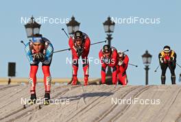 14.03.2012, Stockholm, Sweden (SWE): l-r: Gleb Retivykh (RUS), Fischer, Rottefella, Adidas, Swix, Jon Kristian Dahl (NOR), Madshus, Rottefella, Alpina, Swix, Eldar Roenning (NOR), Rossignol, Rottefella, Swix, Dario Cologna (SUI), Fischer, Rottefella, Alpina, Swix, Odlo - FIS world cup cross-country, individual sprint, Stockholm (SWE). www.nordicfocus.com. © Hemmersbach/NordicFocus. Every downloaded picture is fee-liable.
