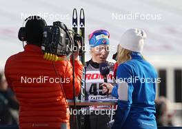 16.03.2012, Falun, Sweden (SWE): Kikkan Randall (USA), Fischer, Salomon, Swix in the interview of the Swedish TV (SVT) - FIS world cup cross-country, 2,5km women, Falun (SWE). www.nordicfocus.com. © Hemmersbach/NordicFocus. Every downloaded picture is fee-liable.