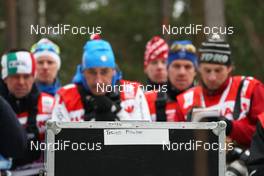 17.03.2012, Falun, Sweden (SWE): coaches in front of a tv monitor out on the track - FIS world cup cross-country, mass women, Falun (SWE). www.nordicfocus.com. © Hemmersbach/NordicFocus. Every downloaded picture is fee-liable.