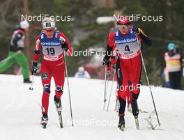 17.03.2012, Falun, Sweden (SWE): l-r: Therese Johaug (NOR), Fischer, Salomon, Swix, Justyna Kowalczyk (POL), Fischer, Rottefella, Swix  - FIS world cup cross-country, mass women, Falun (SWE). www.nordicfocus.com. © Hemmersbach/NordicFocus. Every downloaded picture is fee-liable.