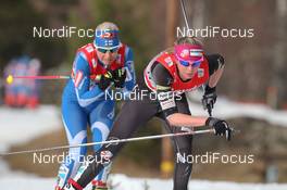 18.03.2012, Falun, Sweden (SWE): in front Jessica Diggins (USA), Salomon, Swix  - FIS world cup cross-country, 10km women handicap start, Falun (SWE). www.nordicfocus.com. © Hemmersbach/NordicFocus. Every downloaded picture is fee-liable.