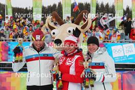 17.01.2012, Innsbruck, Austria (AUT): podium, l-r: 2nd Anamarija Lampic (SLO), 1st Anastasia Sedova (RUS), 3rd Lea Einfalt (SLO) - 1st Winter Youth Olympic Games 2012, Innsbruck (AUT). www.nordicfocus.com. © Hemmersbach/NordicFocus. Every downloaded picture is fee-liable.