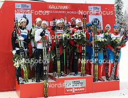 25.11.2012, Gaellivare, Sweden (SWE): l-r: Sweden, Norway, Russia - FIS world cup cross-country, 4x7,5km men, Gaellivare (SWE). www.nordicfocus.com. © Felgenhauer/NordicFocus. Every downloaded picture is fee-liable.