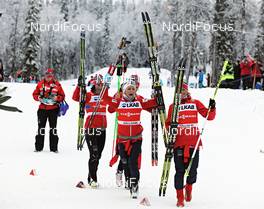 25.11.2012, Gaellivare, Sweden (SWE): team Norway celebrates - FIS world cup cross-country, 4x5km women, Gaellivare (SWE). www.nordicfocus.com. © Felgenhauer/NordicFocus. Every downloaded picture is fee-liable.