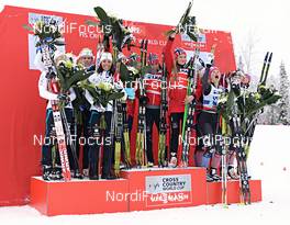 25.11.2012, Gaellivare, Sweden (SWE): l-r: Sweden, Norway, USA - FIS world cup cross-country, 4x5km women, Gaellivare (SWE). www.nordicfocus.com. © Felgenhauer/NordicFocus. Every downloaded picture is fee-liable.