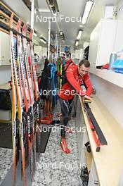 23.11.2012, Gaellivare, Sweden (SWE): Roger Wachs (SUI), chief technician, working in the new wax truck - FIS world cup cross-country, training, Gaellivare (SWE). www.nordicfocus.com. © Felgenhauer/NordicFocus. Every downloaded picture is fee-liable.