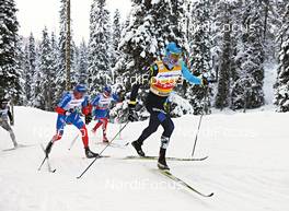 02.12.2012, Kuusamo, Finland (FIN): l-r: Alexey Poltoranin (KAZ), Alexander Legkov (RUS), Maxim Vylegzhanin (RUS) - FIS world cup cross-country, pursuit men, Kuusamo (FIN). www.nordicfocus.com. © Felgenhauer/NordicFocus. Every downloaded picture is fee-liable.