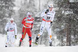 02.12.2012, Kuusamo, Finland (FIN): Marcus Hellner (SWE) leads the group of Martin Johnsrud Sundby (NOR) and Calle Halfvarsson (SWE) - FIS world cup cross-country, pursuit men, Kuusamo (FIN). www.nordicfocus.com. © Felgenhauer/NordicFocus. Every downloaded picture is fee-liable.