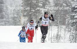 02.12.2012, Kuusamo, Finland (FIN): l-r: Krista Lahteenmaki (FIN), Justyna Kowalczyk (POL), Kikkan Randall (USA) - FIS world cup cross-country, pursuit women, Kuusamo (FIN). www.nordicfocus.com. © Felgenhauer/NordicFocus. Every downloaded picture is fee-liable.