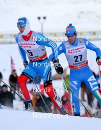 15.12.2012, Canmore, Canada (CAN): Nikita Kriukov (RUS), Rossignol, Swix, Rottefella, Adidas followed by Federico Pellegrino (ITA), Rossignol, Rottefella  - FIS world cup cross-country, individual sprint, Canmore (CAN). www.nordicfocus.com. © Roycroft/NordicFocus. Every downloaded picture is fee-liable.