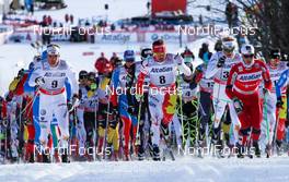 13.12.2012, Canmore, Canada (CAN):  (l-r) Emil Joensson (SWE), Fischer, Swix, Salomon, Craft, Ivan Babikov (CAN), Salomon, One Way and  Martin Johnsrud Sundby (NOR), Fischer, KV+, Rottefella, Swix- FIS world cup cross-country, mass men, Canmore (CAN). www.nordicfocus.com. © Roycroft/NordicFocus. Every downloaded picture is fee-liable.