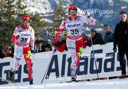 13.12.2012, Canmore, Canada (CAN): Kevin Sandau (CAN), Fischer, Swix, Rottefella, One Way followed by Graeme Killick (CAN), Fischer, Swix, Rottefella, One Way  - FIS world cup cross-country, mass men, Canmore (CAN). www.nordicfocus.com. © Roycroft/NordicFocus. Every downloaded picture is fee-liable.
