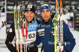 16.11.2012, Beitostoelen, Norway (NOR): (l-r) Maurice Manificat (FRA), Fischer, Swix, Rottefella, One Way and Martin Fourcade (FRA), Rossignol, One Way, Rottefella  - Beitosprinten Cross-Country, 15 km men skating, Beitostoelen (NOR). www.nordicfocus.com. © Laiho/NordicFocus. Every downloaded picture is fee-liable.
