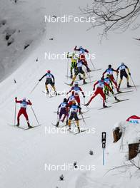 08.01.2012, Oberstdorf, Germany (GER):  skiers in a steep uphill - FIS world cup nordic combined, individual gundersen HS137/10km, Oberstdorf (GER). www.nordicfocus.com. Â© Laiho/NordicFocus. Every downloaded picture is fee-liable.