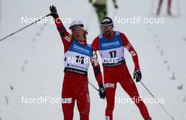 08.01.2012, Oberstdorf, Germany (GER): (l-r) the winner Mikko Kokslien (NOR), Fischer, Swix, Rottefella and second Magnus Moan (NOR), Madhus, Swix, Rottefella  - FIS world cup nordic combined, individual gundersen HS137/10km, Oberstdorf (GER). www.nordicfocus.com. Â© Laiho/NordicFocus. Every downloaded picture is fee-liable.