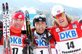 05.02.2012, Val di Fiemme, Italy (ITA): L-R: Bill Demong (USA), Atomic, Swix, Akito Watabe (JPN), Fischer, Rottefella, Mikko Kokslien (NOR), Fischer, Rottefella, Swix - FIS world cup nordic combined, individual gundersen HS134/10km, Val di Fiemme (ITA). www.nordicfocus.com. © Manzoni/NordicFocus. Every downloaded picture is fee-liable.