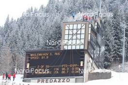 05.02.2012, Val di Fiemme, Italy (ITA): Event Feature: Judges tower with display in Predazzo - FIS world cup nordic combined, individual gundersen HS134/10km, Val di Fiemme (ITA). www.nordicfocus.com. © Manzoni/NordicFocus. Every downloaded picture is fee-liable.