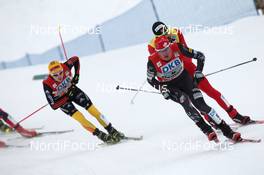 04.02.2012, Val di Fiemme, Italy (ITA): Bill Demong (USA), Atomic, Swix leads Magnus Moan (NOR), Madshus, Rottefella and Fabian Riessle (GER), Fischer, Rottefella, adidas - FIS world cup nordic combined, team HS134/2x7.5km, Val di Fiemme (ITA). www.nordicfocus.com. © Manzoni/NordicFocus. Every downloaded picture is fee-liable.