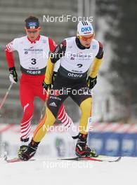 09.03.2012, Oslo, Norway (NOR): in front Tino Edelmann (GER), Elan, Madshus, Rottefella, adidas, behind Bernhard Gruber (AUT), Fischer, Rottefella, Loeffler, Leki  - FIS world cup nordic combined, individual gundersen HS106/10km, Oslo (NOR). www.nordicfocus.com. © Hemmersbach/NordicFocus. Every downloaded picture is fee-liable.