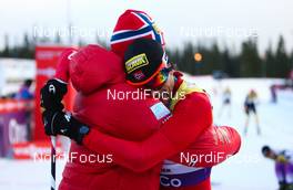 24.11.2012, Lillehammer, Norway (NOR):  Magnus Moan (NOR), Madshus, Rottefella, Swix hugged by a norwegian team trainer - FIS world cup nordic combined, individual gundersen HS106/10km, Lillehammer (NOR). www.nordicfocus.com. © Laiho/NordicFocus. Every downloaded picture is fee-liable.