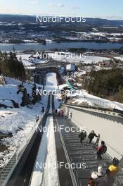24.02.2012, Vikersund, Norway (NOR): view from the vip lounge of the jumping tower to the hill - FIS world championship ski flying, individual HS225, Vikersund (NOR). www.nordicfocus.com. © Hemmersbach/NordicFocus. Every downloaded picture is fee-liable.
