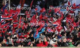25.02.2012, Vikersund, Norway (NOR): spectators with flags - FIS world championship ski flying, individual HS225, Vikersund (NOR). www.nordicfocus.com. © Hemmersbach/NordicFocus. Every downloaded picture is fee-liable.