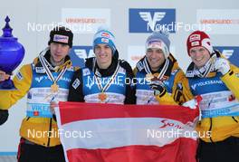 26.02.2012, Vikersund, Norway (NOR): 1st Team Austria, l-r: Martin Koch (AUT), Fischer, Gregor Schlierenzauer (AUT), Fischer, Andreas Kofler (AUT), Fischer, Thomas Morgenstern (AUT), Fischer  - FIS world championship ski flying, team HS225, Vikersund (NOR). www.nordicfocus.com. © Hemmersbach/NordicFocus. Every downloaded picture is fee-liable.
