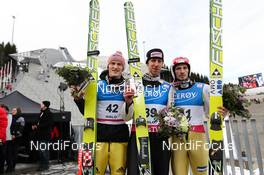 11.03.2012, Oslo, Norway (NOR): (l-r) Severin Freund (GER), Fischer, Martin Koch (AUT), Fischer and Robert Kranjec (SLO), Fischer  - FIS world cup ski jumping, individual HS134, Oslo (NOR). www.nordicfocus.com.Â© Laiho/NordicFocus. Every downloaded picture is fee-liable.