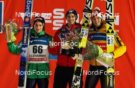 25.11.2012, Lillehammer, Norway (NOR): (l-r) Anders Fannemel (NOR), Fluege.de, Gregor Schlierenzauer (AUT), Fischer and Thomas Morgenstern (AUT), Fischer  - FIS world cup ski jumping, individual HS138, Lillehammer (NOR). www.nordicfocus.com. © Laiho/NordicFocus. Every downloaded picture is fee-liable.