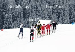 21.01.2012, Lienz, Austria (AUT): a chasing group near Obertilliach - Worldloppet Dolomitenlauf Classic Race, Lienz (AUT). www.nordicfocus.com. © Felgenhauer/NordicFocus. Every downloaded picture is fee-liable.