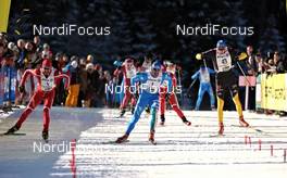22.01.2012, Lienz, Austria (AUT): l-r: Aliaksei Ivanou (BLR), Skinfit, Fischer, Alpina, Fabio Santus (ITA), Alpina, Fischer, Tim Tscharnke (GER), Fischer, Alpina, Swix, adidas - FIS Marathon Cup Dolomitenlauf, Lienz (AUT). www.nordicfocus.com. © Felgenhauer/NordicFocus. Every downloaded picture is fee-liable.