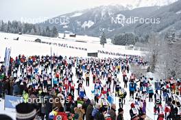 21.01.2012, Lienz, Austria (AUT): the long row of athletes just after the start - Worldloppet Dolomitenlauf Classic Race, Lienz (AUT). www.nordicfocus.com. © Felgenhauer/NordicFocus. Every downloaded picture is fee-liable.