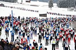 21.01.2012, Lienz, Austria (AUT): start of the race - Worldloppet Dolomitenlauf Classic Race, Lienz (AUT). www.nordicfocus.com. © Felgenhauer/NordicFocus. Every downloaded picture is fee-liable.