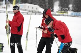 22.01.2012, Lienz, Austria (AUT): Team Skinfit service team while ski tests - FIS Marathon Cup Dolomitenlauf, Lienz (AUT). www.nordicfocus.com. © Felgenhauer/NordicFocus. Every downloaded picture is fee-liable.