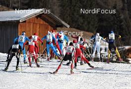 22.01.2012, Lienz, Austria (AUT): the top group in the uphill - FIS Marathon Cup Dolomitenlauf, Lienz (AUT). www.nordicfocus.com. © Felgenhauer/NordicFocus. Every downloaded picture is fee-liable.