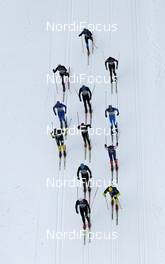 29.01.2012, Val di Fassa / Val di Fiemme , Italy (ITA): heilcopter view: group of athletes - FIS Marathon Cup Marcialonga, Val di Fassa / Val di Fiemme (ITA). www.nordicfocus.com. © Hemmersbach/NordicFocus. Every downloaded picture is fee-liable.