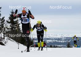 17.03.2012, Rena, Norway (NOR): Chris Jespersen (NOR), Rossingol, Start followed by Arne Post (NOR) - FIS Marathon Cup Birkebeinerrennet, Rena (NOR). www.nordicfocus.com.© Veltheim/NordicFocus. Every downloaded picture is fee-liable.