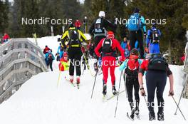 17.03.2012, Rena, Norway (NOR): Skiers going over the bridge near Sjusjoen - FIS Marathon Cup Birkebeinerrennet, Rena (NOR). www.nordicfocus.com.© Veltheim/NordicFocus. Every downloaded picture is fee-liable.