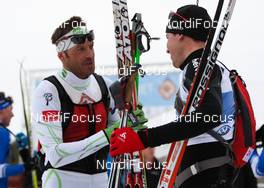 17.03.2012, Rena, Norway (NOR): (l-r) Anders Aukland (NOR), Team X-tra personell, Atomic, KV+ and Toni Livers (SUI), Team Exspirit, Rossignol, Swix, Rottefella, Odlo  - FIS Marathon Cup Birkebeinerrennet, Rena (NOR). www.nordicfocus.com.© Laiho/NordicFocus. Every downloaded picture is fee-liable.