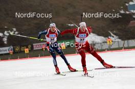 06.01.2013, Oberhof, Germany (GER): Erlend Bjoentegaard (NOR), Madshus, Rottefella, Swix, Leif Nordgren (USA), Fischer, Rottefella, Alpina, OneWay, adidas - IBU world cup biathlon, pursuit men, Oberhof (GER). www.nordicfocus.com. © Manzoni/NordicFocus. Every downloaded picture is fee-liable.