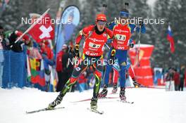 20.01.2013, Antholz, Italy (ITA): Jaroslav Soukup (CZE), Fischer, Rottefella, Magnus Jonsson (SWE), Madshus, Rottefella, Leki, adidas - IBU world cup biathlon, relay men, Antholz (ITA). www.nordicfocus.com. © Manzoni/NordicFocus. Every downloaded picture is fee-liable.