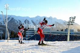 07.03.2013, Sochi, Russia (RUS): Scott Gow (CAN), Rossignol, Rottefella, Swix, Simon Eder (AUT), Fischer, Rottefella, Swix - IBU world cup biathlon, individual men, Sochi (RUS). www.nordicfocus.com. © Manzoni/NordicFocus. Every downloaded picture is fee-liable.