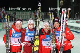 10.03.2013, Sochi, Russia (RUS): L-R: Hilde Fenne (NOR), Fischer, Rottefella, ODLO, Tora Berger (NOR), Fischer, Rottefella, Odlo, Tirli Ekhoff (NOR), Fischer, Rottefella, Odlo, Swix, Ann Kristin Aafedt Flatland (NOR), Madshus, Rottefella, Alpina, Swix, ODLO - IBU world cup biathlon, relay women, Sochi (RUS). www.nordicfocus.com. © Manzoni/NordicFocus. Every downloaded picture is fee-liable.