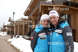09.03.2013, Sochi, Russia (RUS): Event Feature: Elisa Gasparin (SUI), Rossignol, Rottefella, Leki, ODLO, CASCO and Selina Gasparin (SUI), Rossignol, Rottefella, Alpina, Swix, ODLO, CASCO in the Olympic Village  - IBU world cup biathlon, training, Sochi (RUS). www.nordicfocus.com. © Manzoni/NordicFocus. Every downloaded picture is fee-liable.