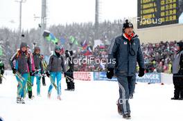 17.03.2013, Khanty-Mansiysk, Russia (RUS): Franz Berger (AUT), IBU race director leads the athletes to the start - IBU world cup biathlon, mass women, Khanty-Mansiysk (RUS). www.nordicfocus.com. © Manzoni/NordicFocus. Every downloaded picture is fee-liable.