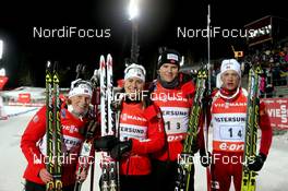 24.11.2013, Oestersund, Sweden (SWE): Tora Berger (NOR), Synnoeve Solemdal (NOR), Vetle Sjastad Christiansen (NOR), Tarjei Boe (NOR) - IBU world cup biathlon, relay mixed, Oestersund (SWE). www.nordicfocus.com. © Manzoni/NordicFocus. Every downloaded picture is fee-liable.