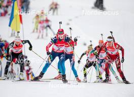 08.12.2013, Hochfilzen, Austria (AUT): Kaisa Makarainen (FIN), Irina Starykh (RUS), Synnoeve Solemdal (NOR), (l-r) - IBU world cup biathlon, pursuit women, Hochfilzen (AUT). www.nordicfocus.com. © Wukits/NordicFocus. Every downloaded picture is fee-liable.